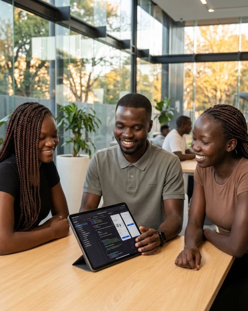 Zimotely developers collaborating on workspace