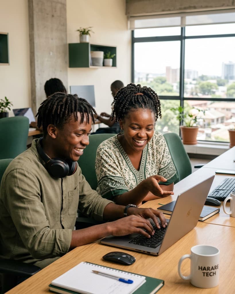 Zimotely developers collaborating in workspace